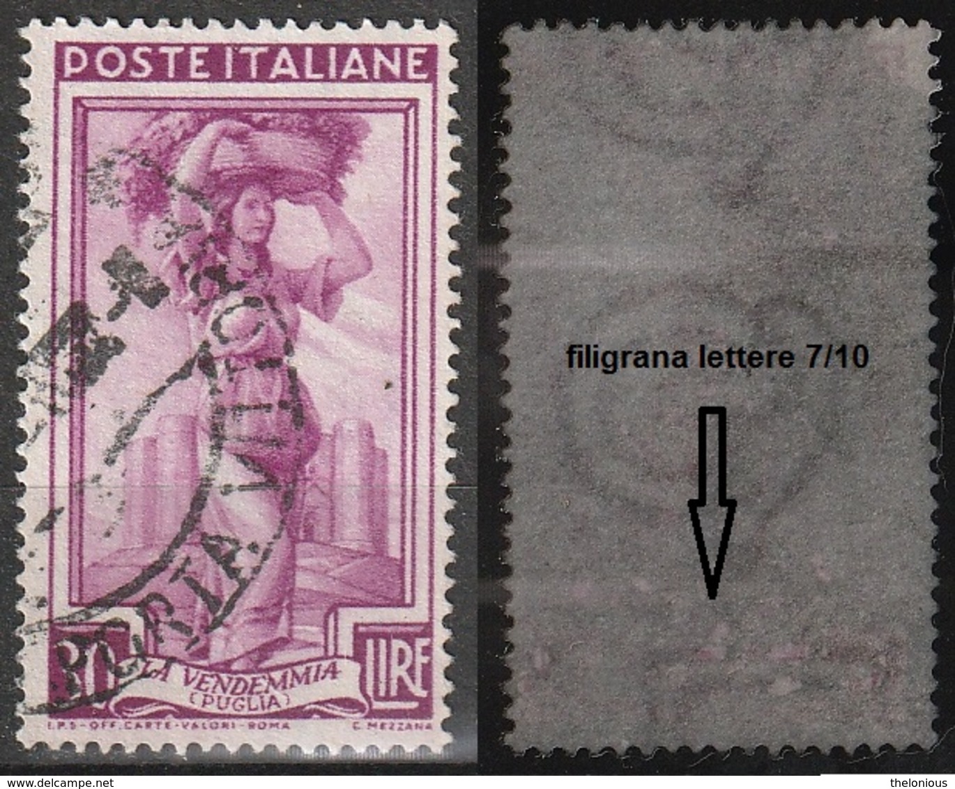 Filigrana Lettere Bassa 7/10 - 30 Lire Ruota 1° DB Italia Al Lavoro - 1946-60: Usati