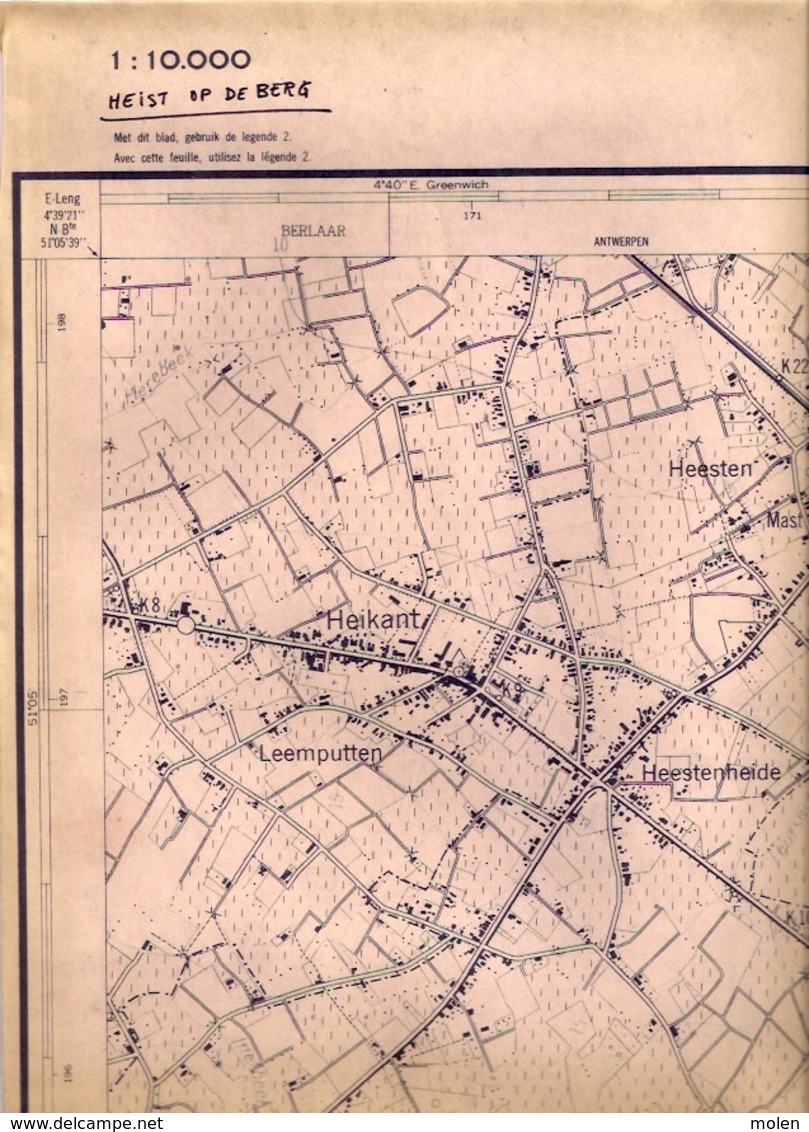 STAFKAART 1/10.000 HEIST-OP-DEN-BERG Meting1951 BEERZEL SCHRIEK GROOTLO HALLAAR GOOR PIJPELHEIDE HEIKANT Tremelo S386 - Heist-op-den-Berg