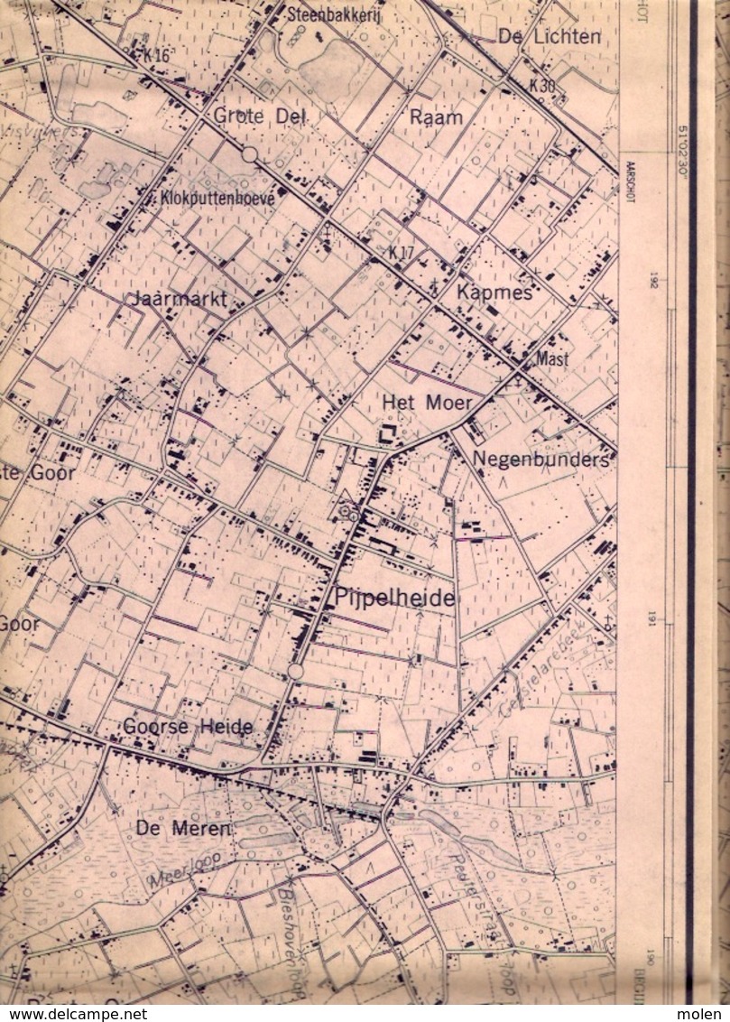 STAFKAART 1/10.000 HEIST-OP-DEN-BERG meting1951 BEERZEL SCHRIEK GROOTLO HALLAAR GOOR PIJPELHEIDE HEIKANT Tremelo S386