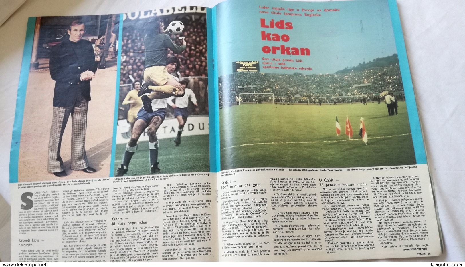 1974 TEMPO YUGOSLAVIA SERBIA SPORT FOOTBALL MAGAZINE NEWSPAPERS IVICA SURJAK NENAD CVETKOVIC PARTIZAN LEEDS UNITED FC