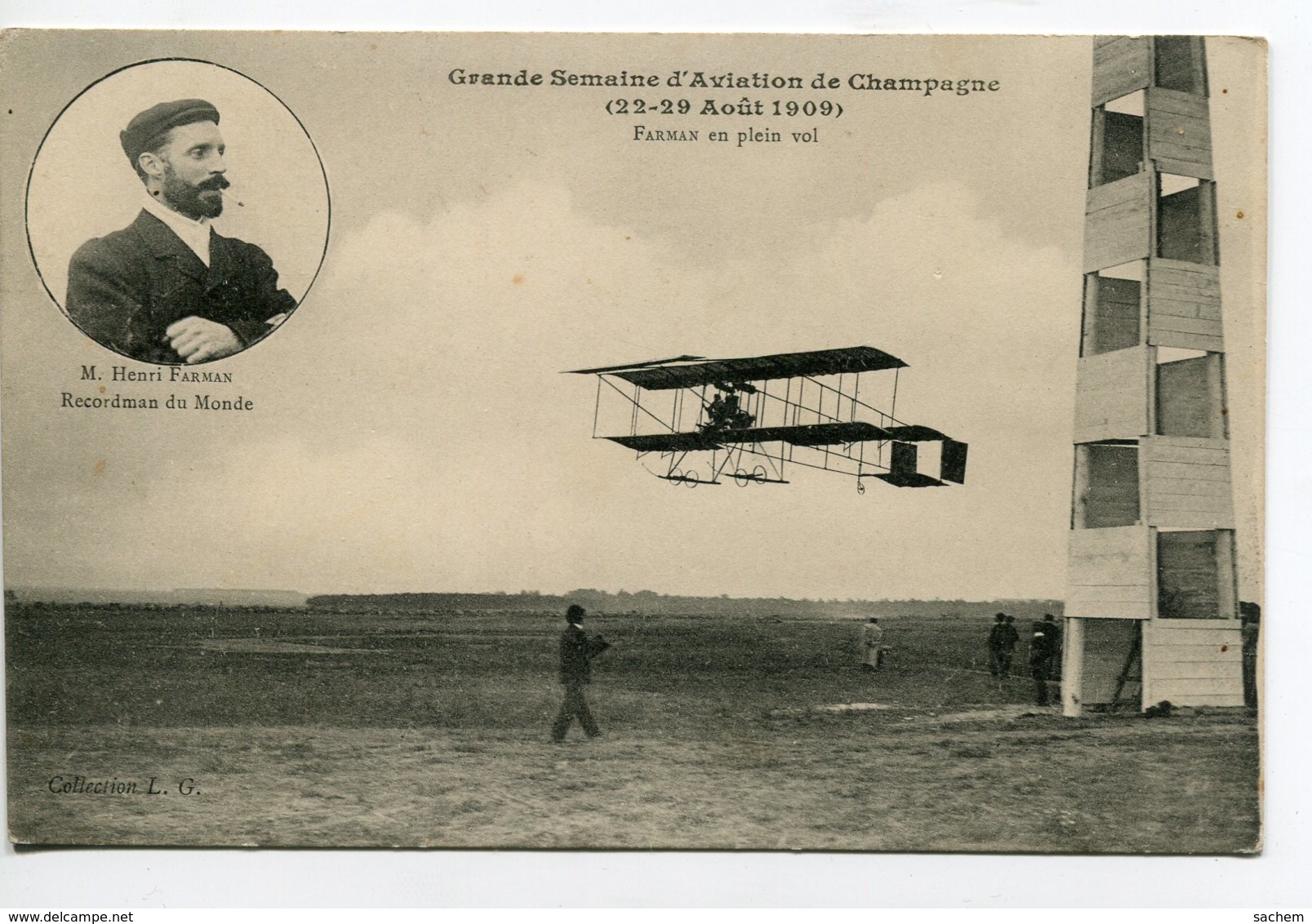 51 REIMS Aviateur Farman En Plein Vol Pylone   Grande Semaine Aviation De Champagne  22-29 Aout 1909    D03 2019 - Reims