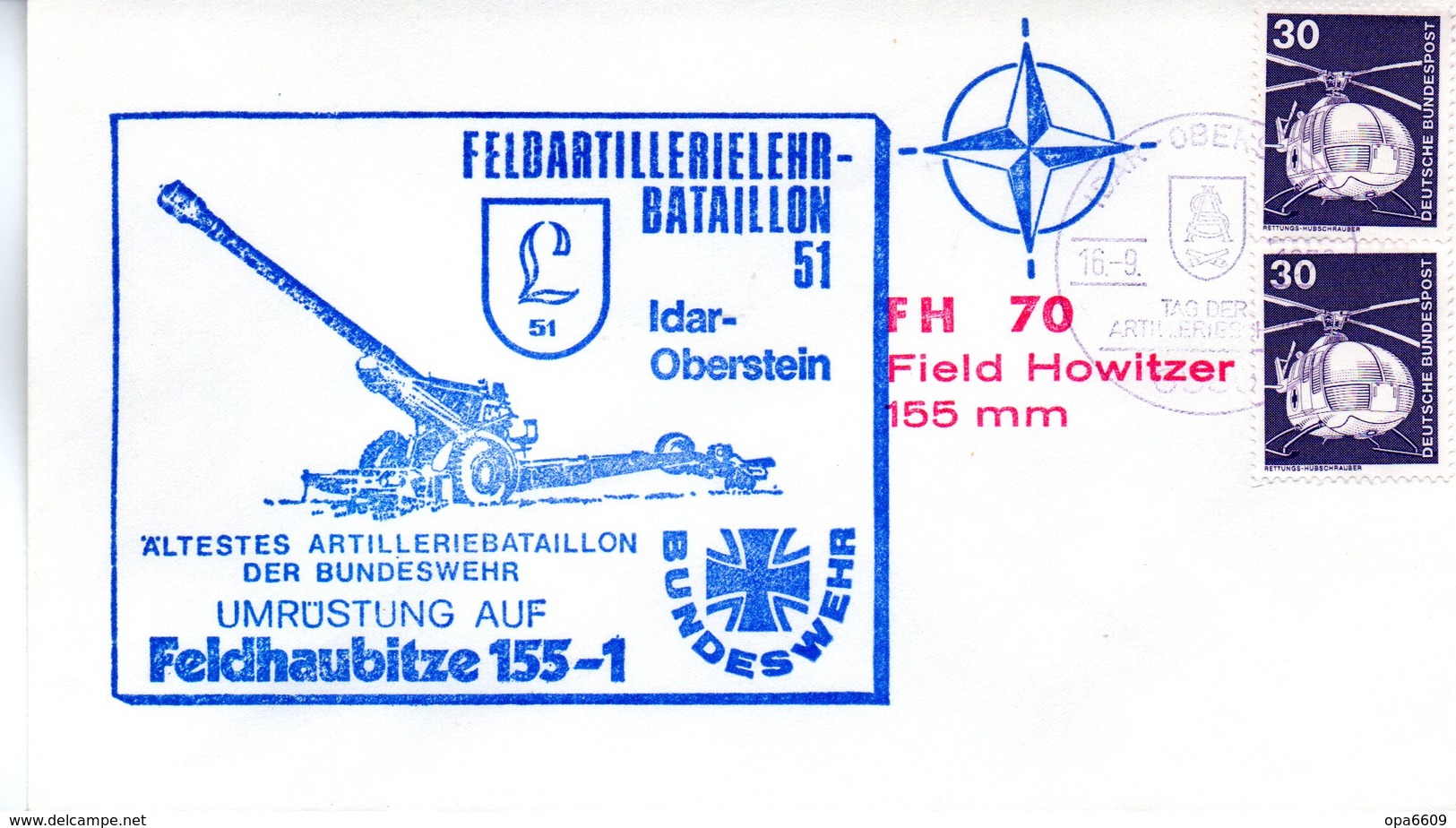 (BWH1) BRD Cachetumschlag BW HEER "FELDARTILLERIEBATAILLON 51" SSt 16.9.1979 IDAR-OBERSTEIN - Lettres & Documents