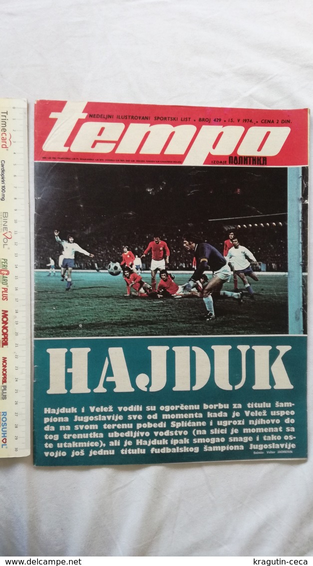 1974 TEMPO YUGOSLAVIA SERBIA SPORT FOOTBALL MAGAZINE NEWSPAPERS HAJDUK MATO GAVRAN CELIK BASKETBALL GYMNASTICS RIJEKA FC - Andere & Zonder Classificatie