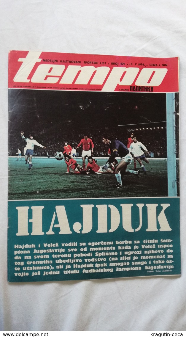 1974 TEMPO YUGOSLAVIA SERBIA SPORT FOOTBALL MAGAZINE NEWSPAPERS HAJDUK MATO GAVRAN CELIK BASKETBALL GYMNASTICS RIJEKA FC - Otros & Sin Clasificación