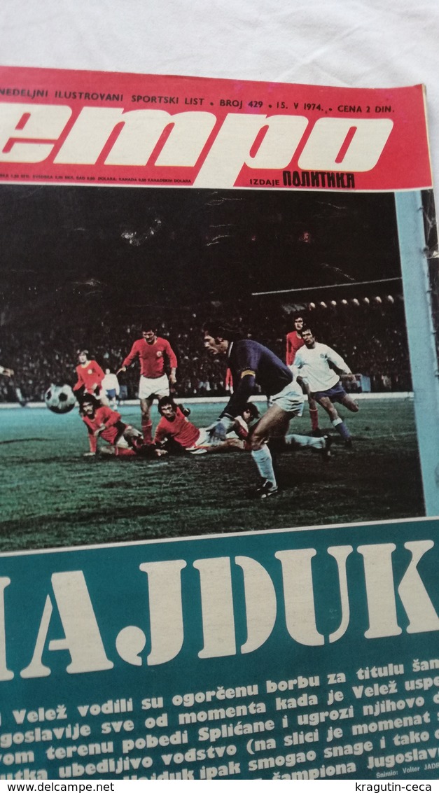 1974 TEMPO YUGOSLAVIA SERBIA SPORT FOOTBALL MAGAZINE NEWSPAPERS HAJDUK MATO GAVRAN CELIK BASKETBALL GYMNASTICS RIJEKA FC - Otros & Sin Clasificación