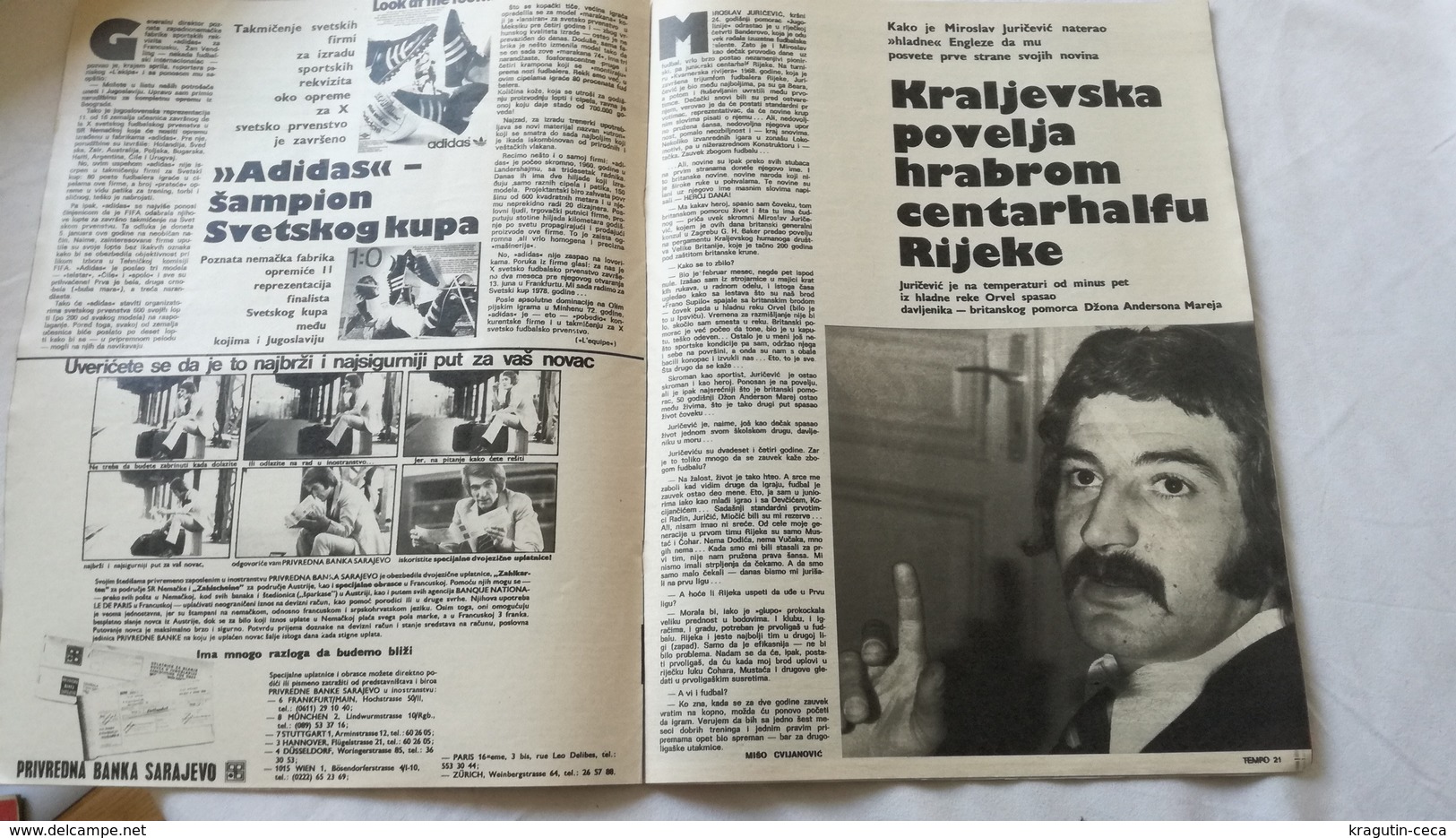 1974 TEMPO YUGOSLAVIA SERBIA SPORT FOOTBALL MAGAZINE NEWSPAPERS HAJDUK MATO GAVRAN CELIK BASKETBALL GYMNASTICS RIJEKA FC