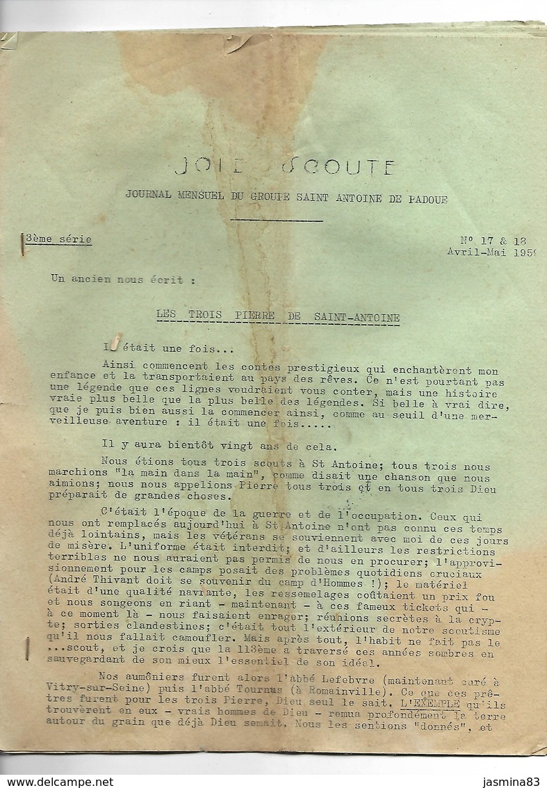 Joie Scoute No 17 & 18 D'avril-mai 1958 Journal Du Groupe Saint Antoine De Padoue - Scoutisme