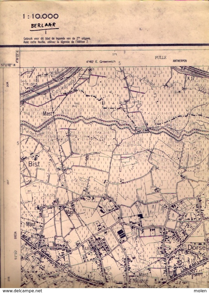 GROTE STAFKAART 1/10.000 BERLAAR Meting1971 NIJLEN BOUWEL HERENTHOUT BEVEL ITEGEM BERNUM MELKOUWEN UILENBERG DORSEL S391 - Berlaar