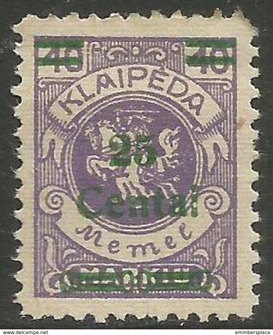 Klaipeda (Memel) - 1923 Arms Surcharge 15c/40m MH *    Mi 212 - Unused Stamps