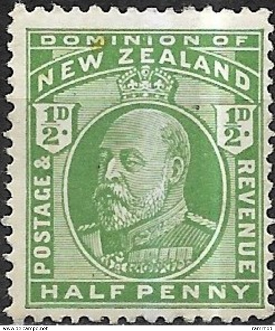 NEW ZEALAND 1907 King Edward VII - 1/2 D - Green MH - Ungebraucht