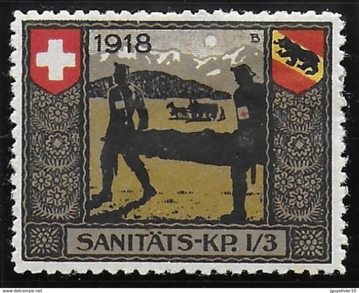 Suisse WWI Vignette Militaire Soldatenmarken 3. DIVISION 1914-18 Fine HR. Thin Spot. Var.: Left Carrier W/o Cross On Arm - Vignettes