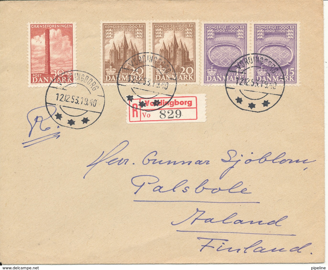 Denmark Registered Cover Vordingborg 12-12-1953 Sent To Finland Christmas Seals On The Backside Of The Cover - Lettres & Documents