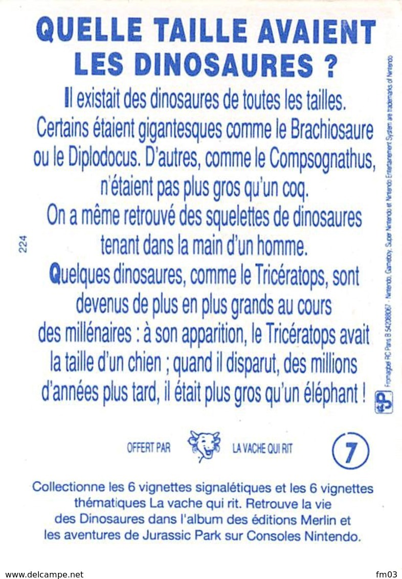 Dinosaures Jurassic Park Série Complète 12 Images La Vache Qui Rit Fromagerie Bel - Autres & Non Classés