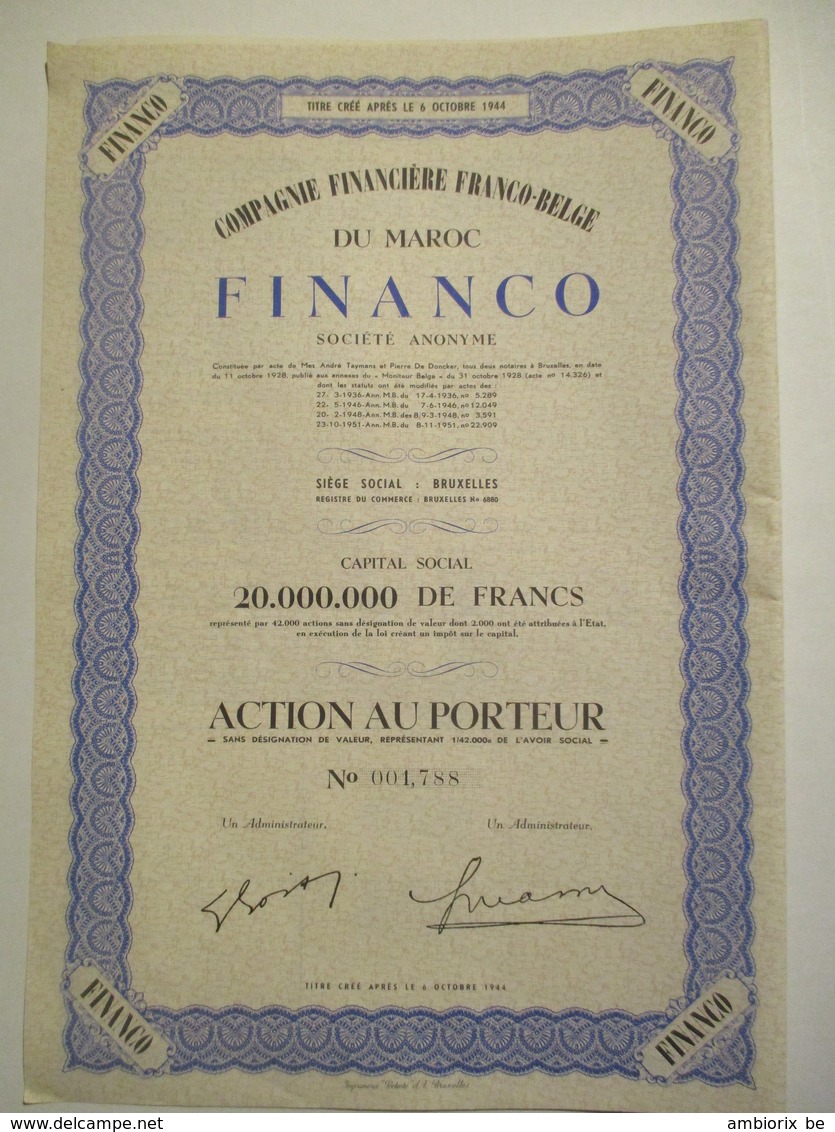 Compagnie Financière Franco-belge Du Maroc - FINANCO - Banque & Assurance