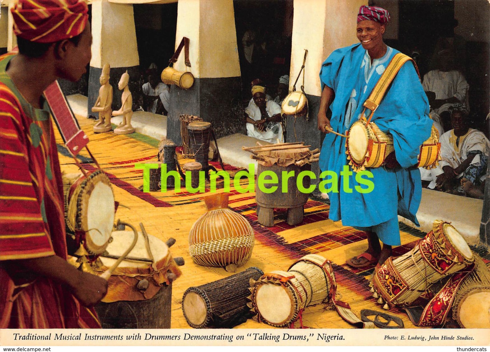 CPSM NIGERIA PHOTO JOHN HINDE TRADITIONAL MUSICAL INSTRUMENTS WITH DRUMMERS DEMONSTRATION - Nigeria