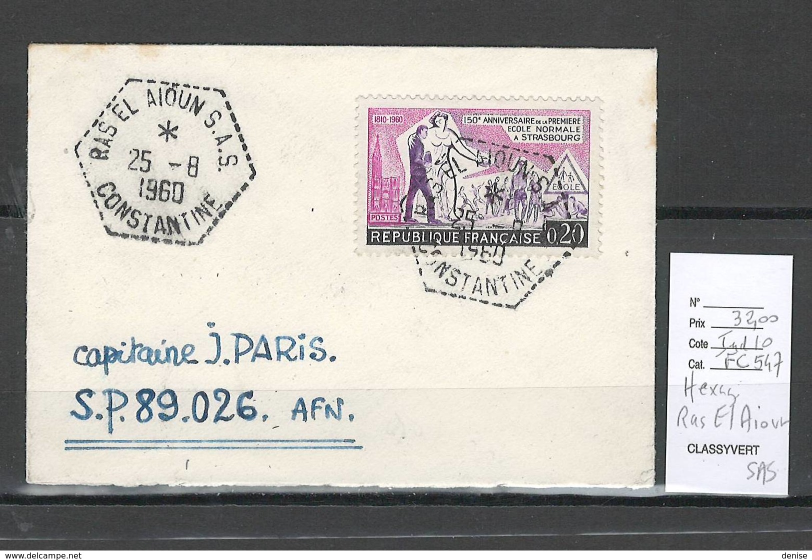 Algerie - Lettre  - Cachet Hexagonal RAS EL AIOUN SAS -  Marcophilie - Covers & Documents