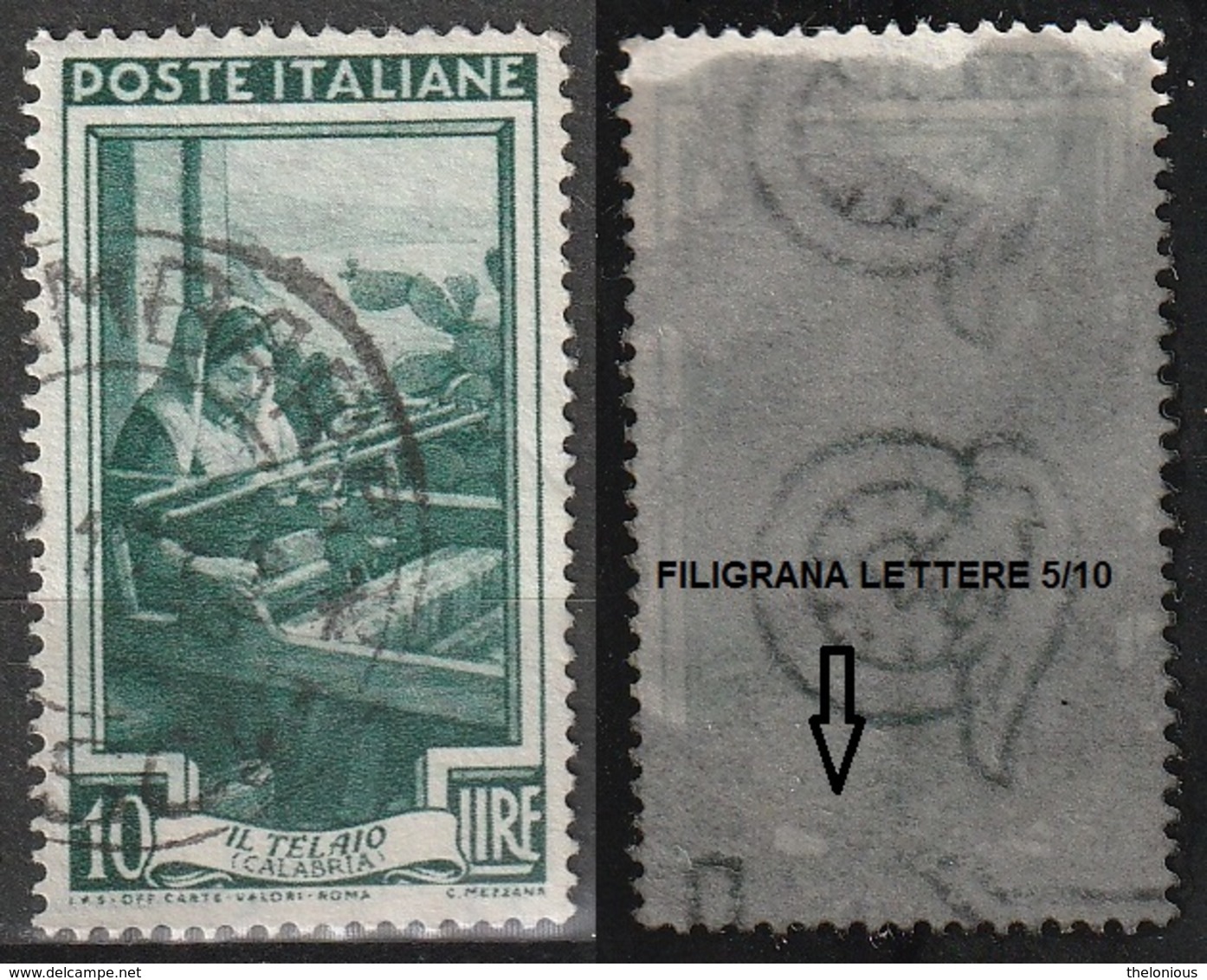 Filigrana Lettere Bassa 5/10 - 10 Lire Ruota 3° DB Italia Al Lavoro - 1946-60: Usati