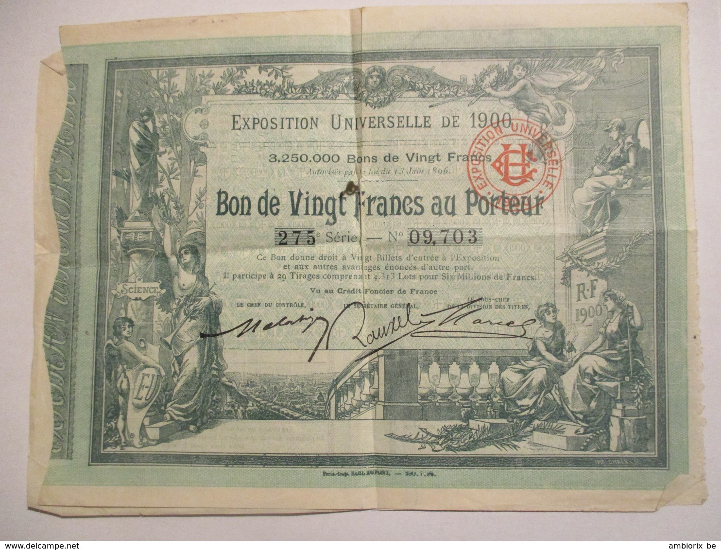 Exposition Universelle De 1900 - Bon De Vingt Francs Au Porteur - Autres & Non Classés