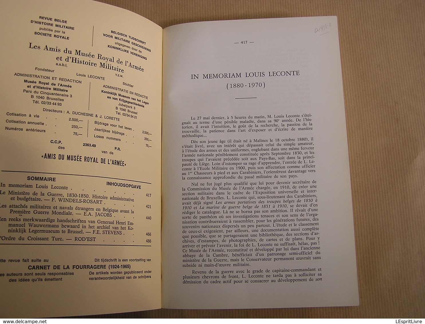 REVUE BELGE D' HISTOIRE MILITAIRE XVIII 6 Guerre Armée Attachés Militaires Navals E Wauwermans Ordre Du Croissant Turc - Geschiedenis