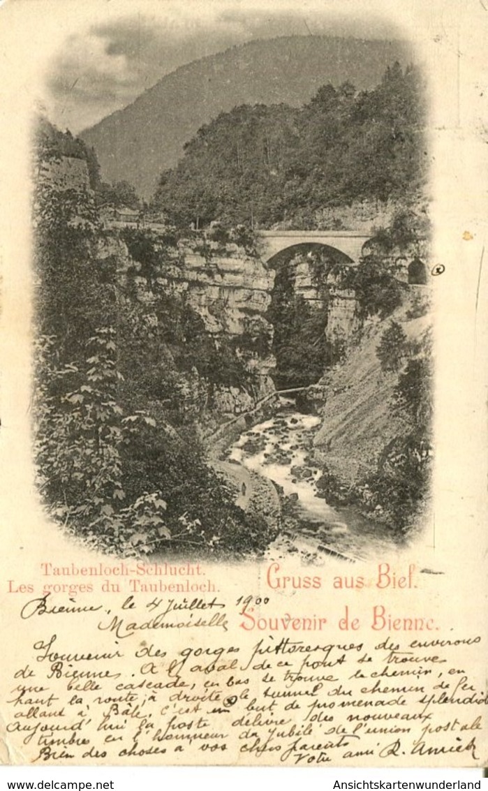 006922  Gruss Aus Biel - Taubenloch-Schlucht  1900 - Otros & Sin Clasificación