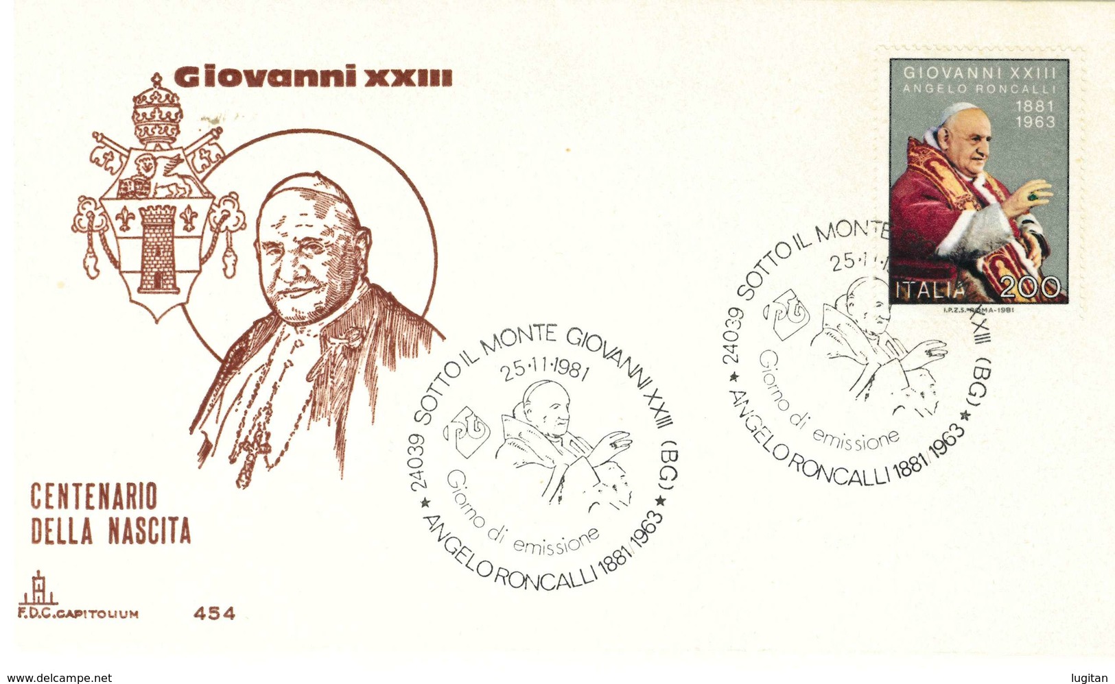 ITALIA FDC AS CAPITOLIUM - CENTENARIO NASCITA PAPA GIOVANNI XXIII - ANNO 1981 - ITALIA REPUBBLICA - FDC