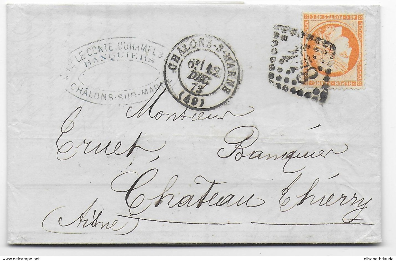 1873 - TYPE SIEGE Sur LETTRE De CHALONS SUR MARNE Avec GC 844 TRES USE => CHATEAU THIERRY - 1849-1876: Classic Period