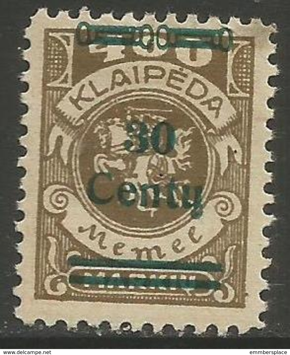 Klaipeda (Memel) - 1923 Arms Surcharge 30c/400m MH *    Mi 228 - Unused Stamps