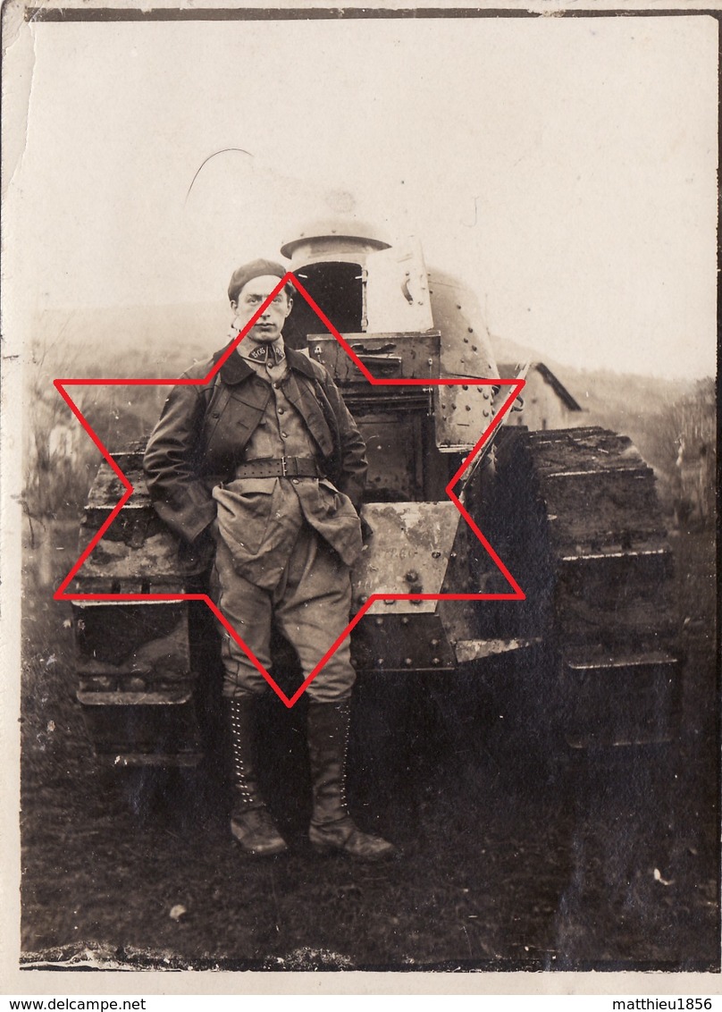 Photo 14-18 Soldat Du 505éme R.A.S. Devant Son Tank Renault FT 17, Char D'assaut, Panzer (A206, Ww1, Wk 1) - War 1914-18