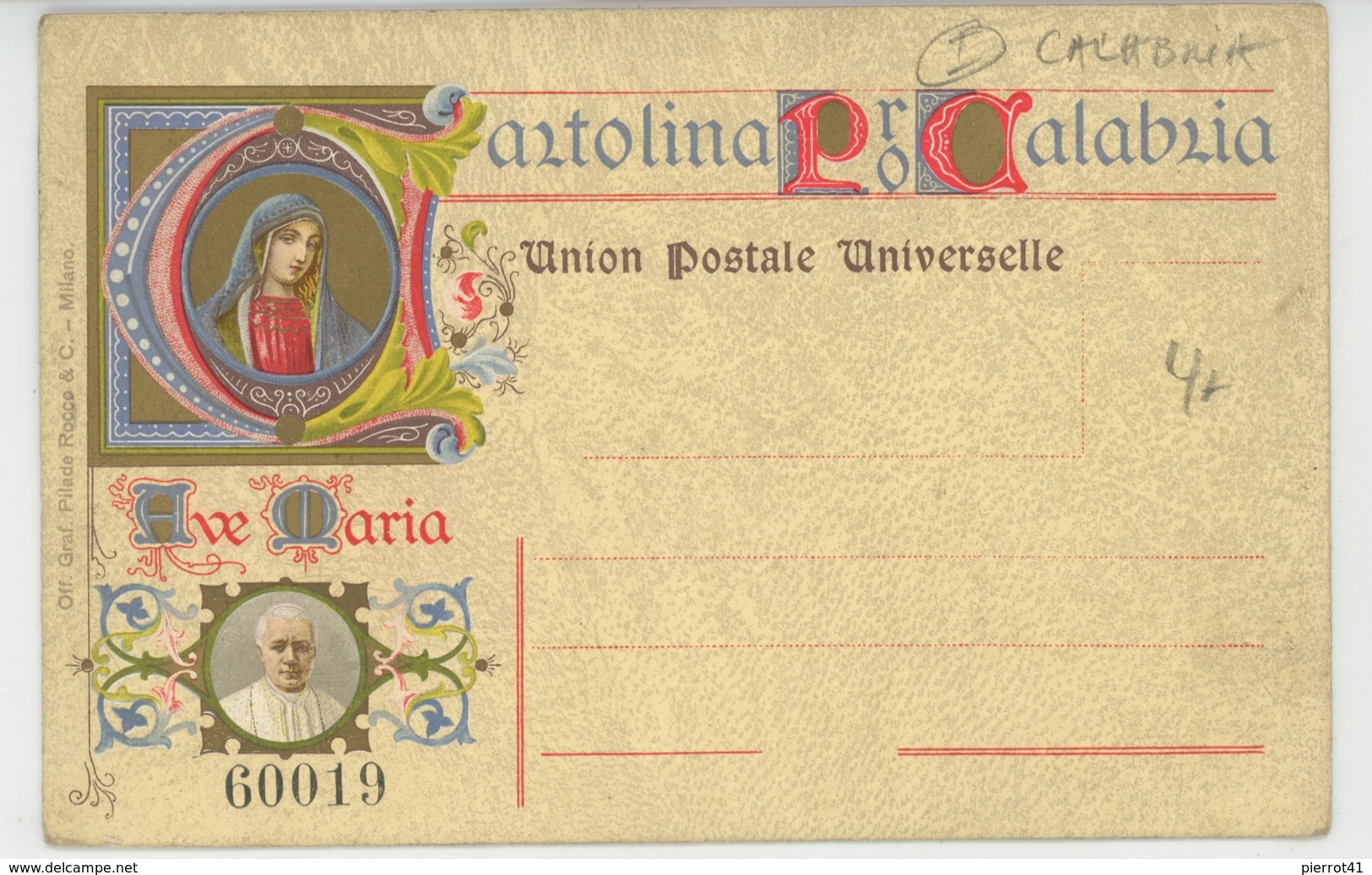 ITALIE - Cartolina Pro CALABRIA - AVE MARIA - Autografo Di S.S. PIO X - Other & Unclassified