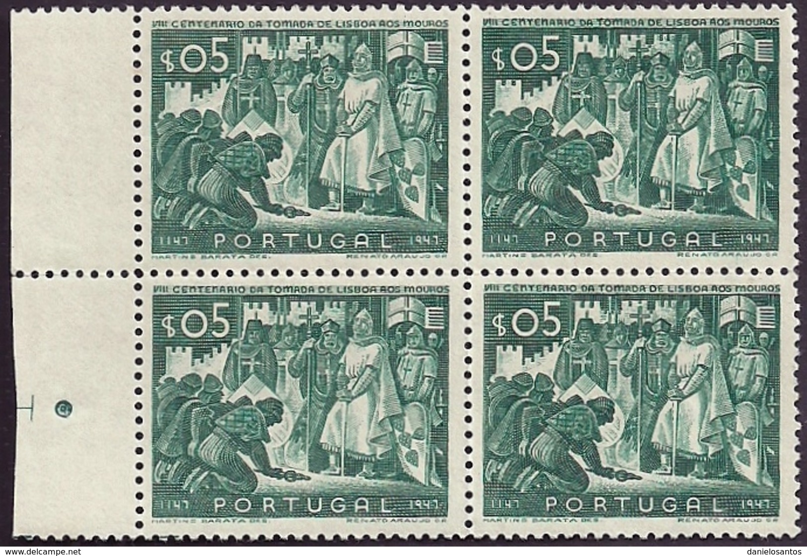Postugal 1947 80th Anniv Conquest Of Lisbon From Moors - 8º Cent Tomada Lisboa Aos Mouros Block Of 4 MNH - Militaria