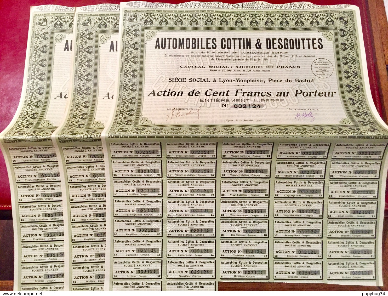 AUTOMOBILES  COTTIN  &  DESGOUTTES -------Lot  De  3   Actions  De  100 Frs - Automobile