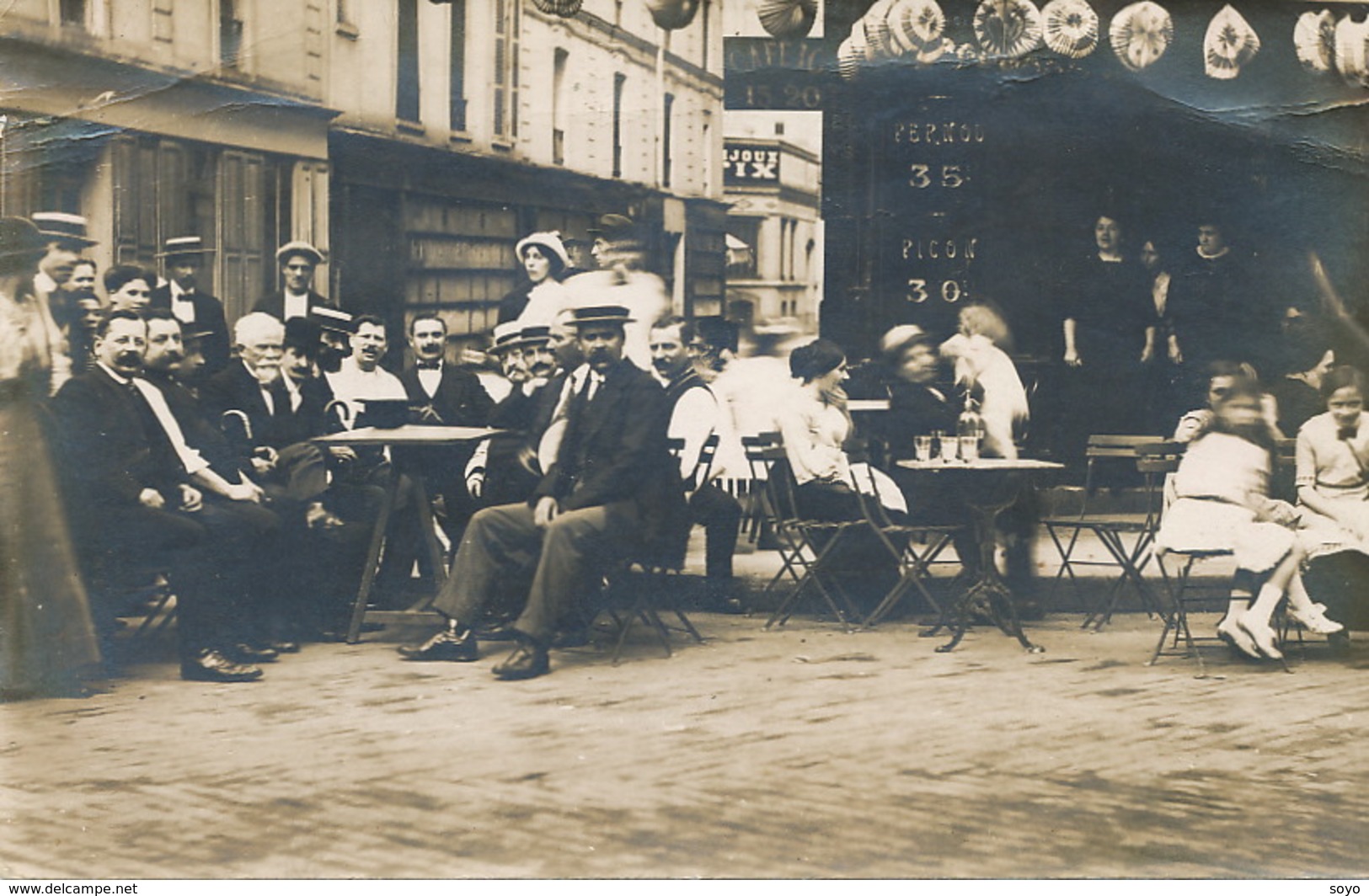 Carte Photo Café Terrasse  Texte Vierzon Neuvy Sur Barangeon Cher Pub Pernod Picon Eau De Seltz - Cafés