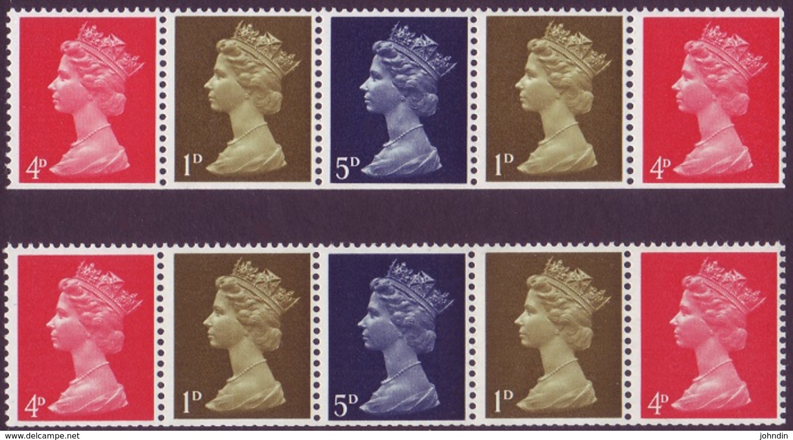 2 X 1969 GB Se Tenant Machin Strips Of 5 With PVA Gum - From Stamps For Cooks Booklet - Includes 4d SBL And SBR UM / MNH - Machins