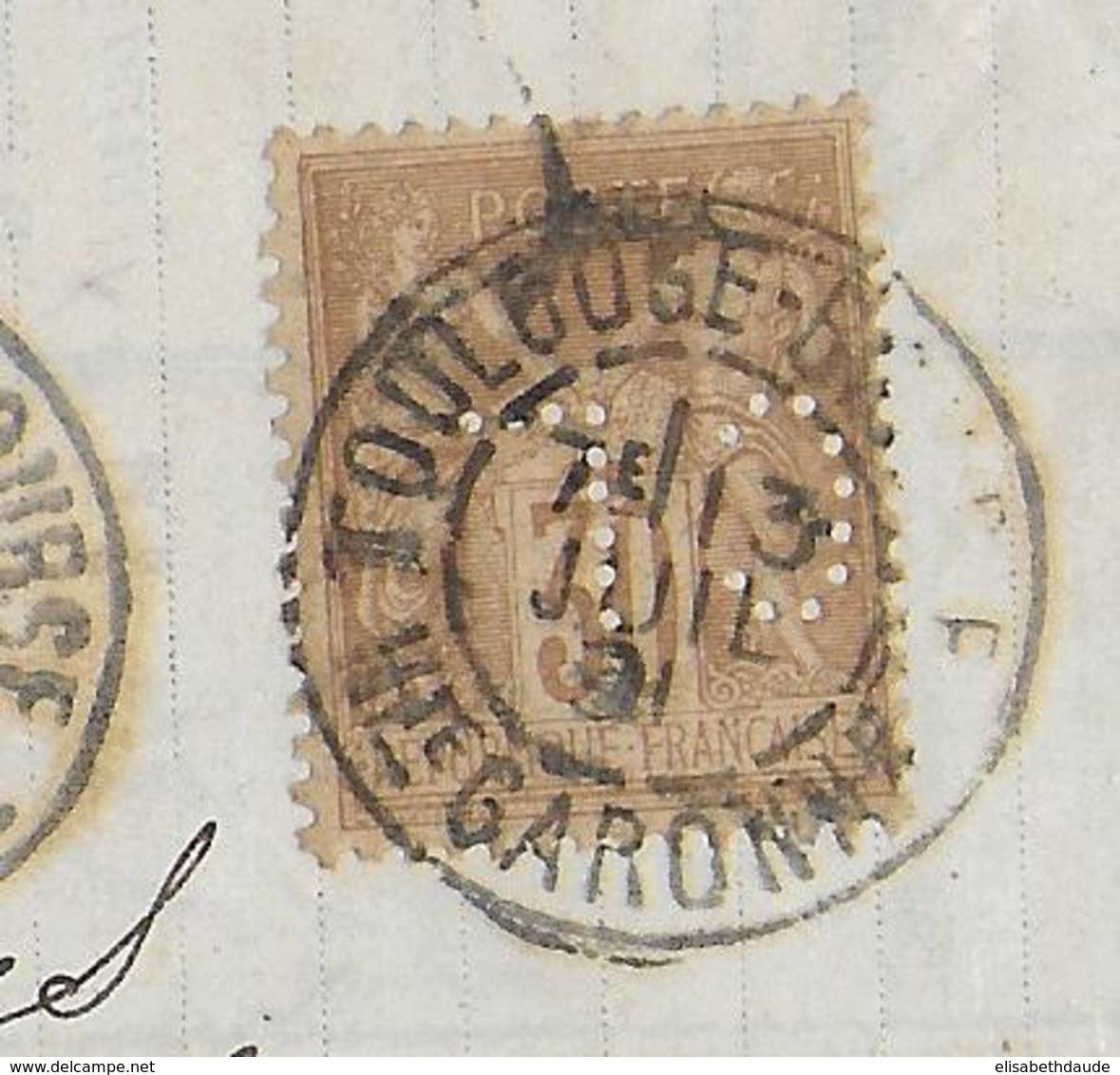 1891 - SAGE PERFORE - PERFIN CL CREDIT LYONNAIS Sur LETTRE De TOULOUSE (HAUTE GARONNE) - Briefe U. Dokumente