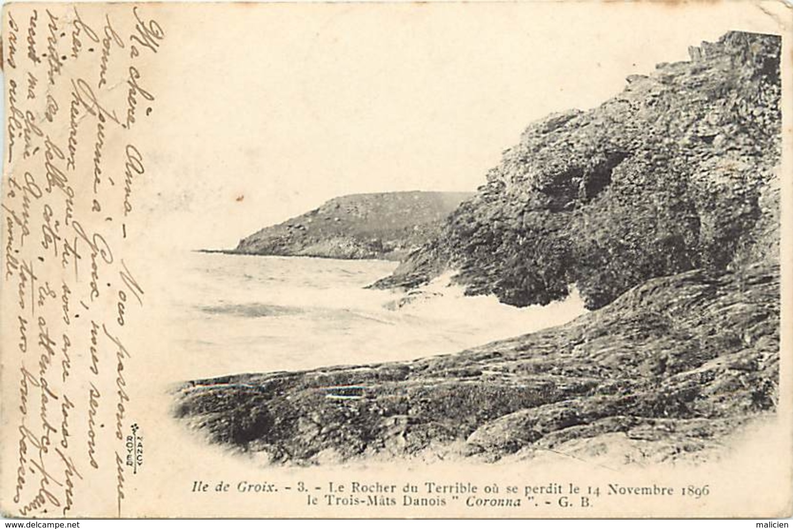 -dpts Div.-ref-AG726- Morbihan - Groix -rocher Du Terrible Où Se Perdit Le Trois Mâts Danois Coronna -10 Nov 1896 -etat - Groix