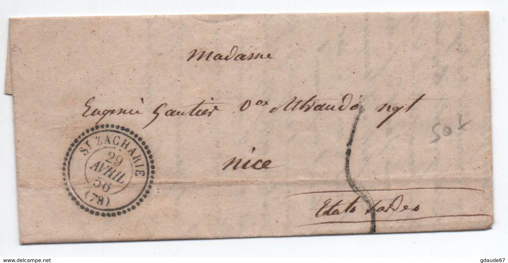 1856 - LETTRE De SAINT ZACHARIE (VAR) Avec TYPE 22 - 1849-1876: Période Classique
