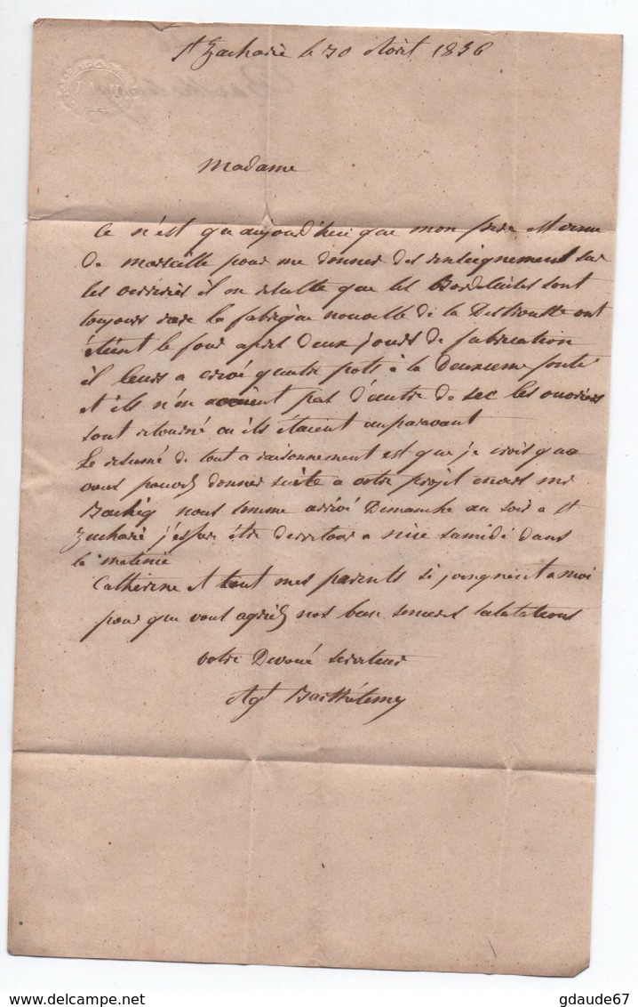 1856 - LETTRE De SAINT ZACHARIE (VAR) Avec TYPE 22 - 1849-1876: Période Classique