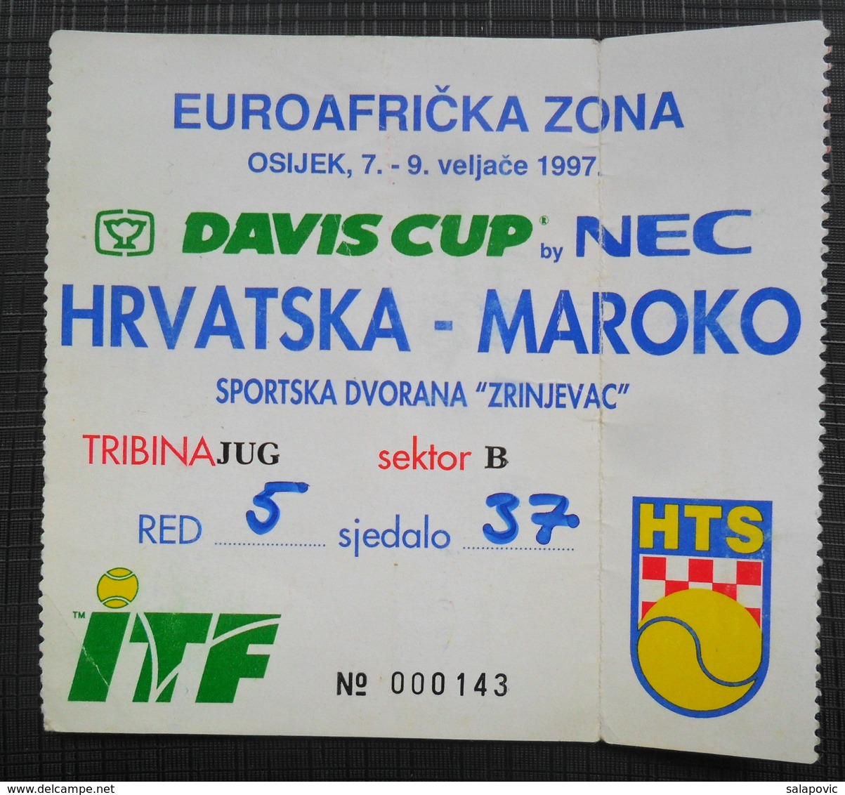 Match Tickets, Tennis Davis Cup Hrvatska - Marocco 1997 Osijek - Tickets D'entrée