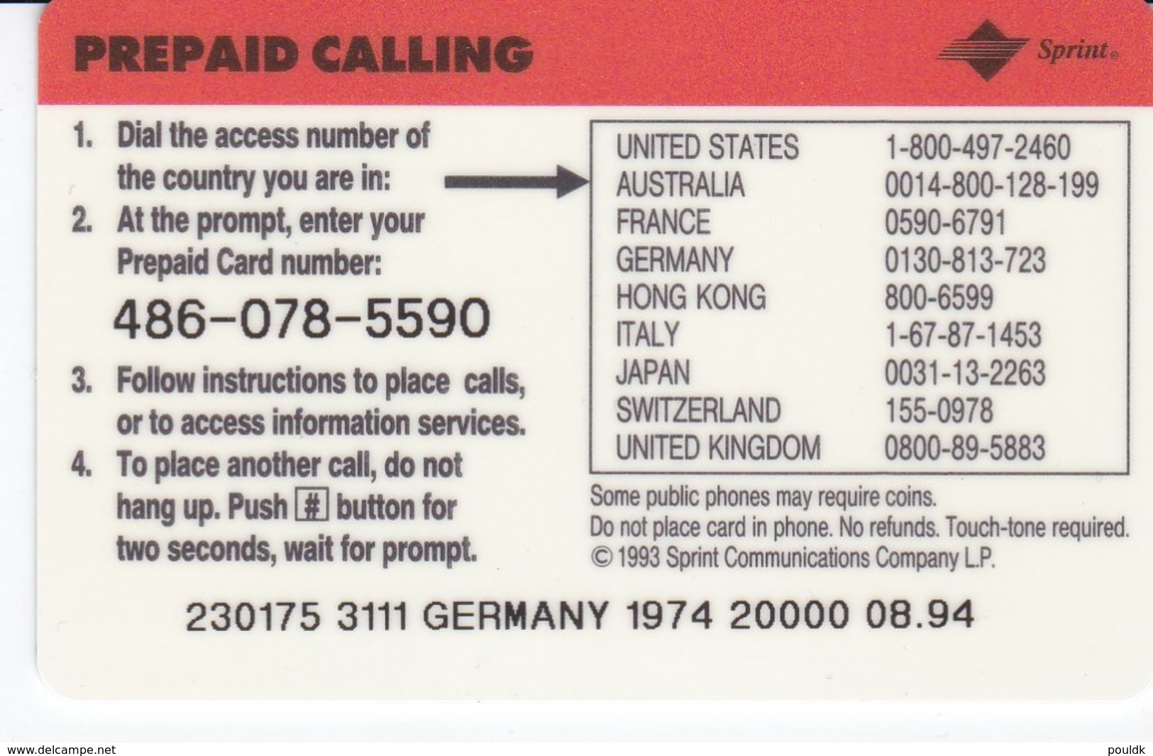 Sprint 1994 FIFA World Cup Football In USA - Phone Card (A498) - Sport