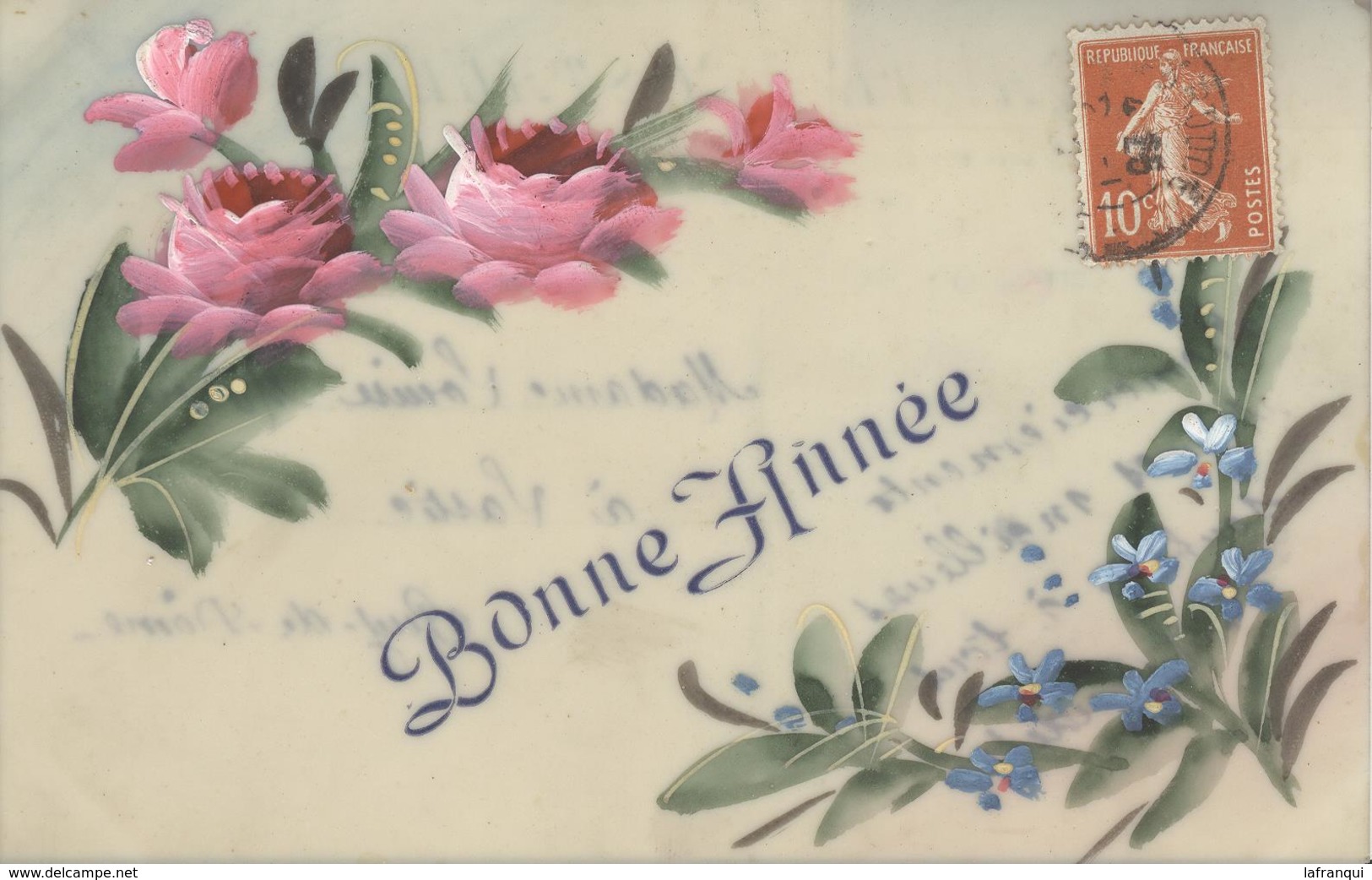 Themes Div-ref AA809- Carte Celluloide -celluloid -translucide - Carte Peinte A La Main -fleurs- Bonne Année - - Autres & Non Classés