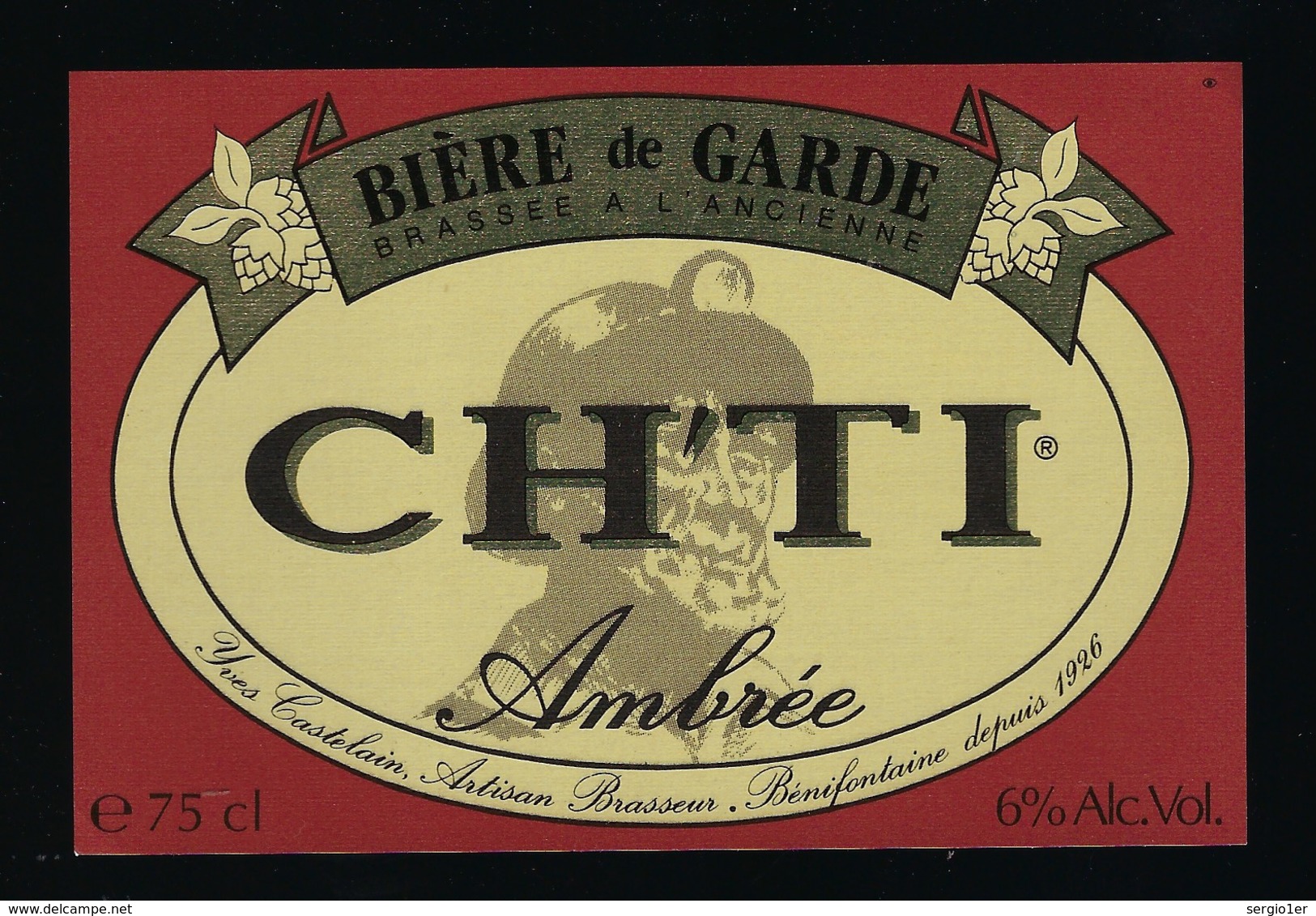 étiquette Bière France: Bière De Garde Ambrée CH'TI  "Mineur, Casque" - Bière