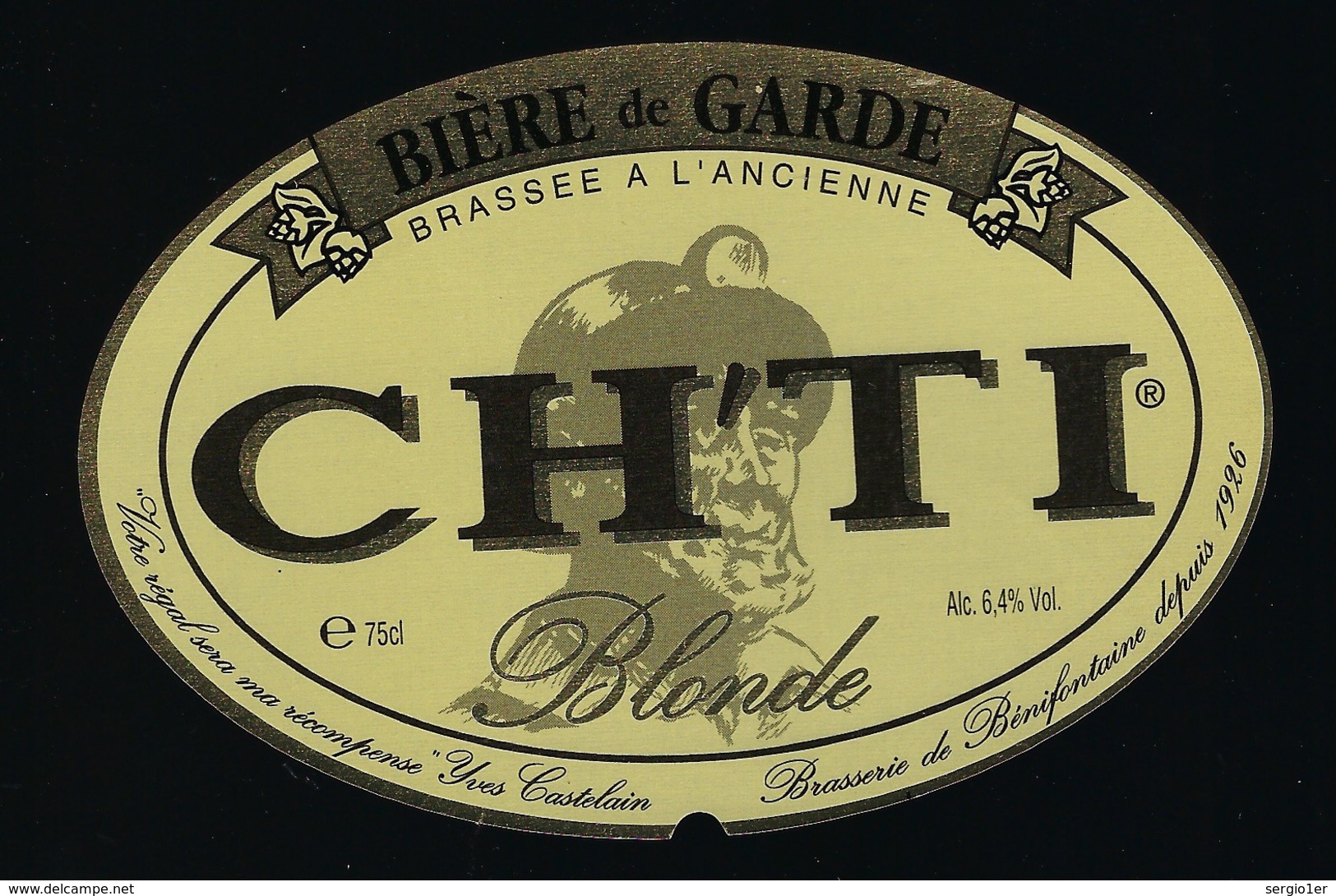 étiquette Bière France: Bière De Garde Blonde CH'TI  "Mineur, Casque" - Bière