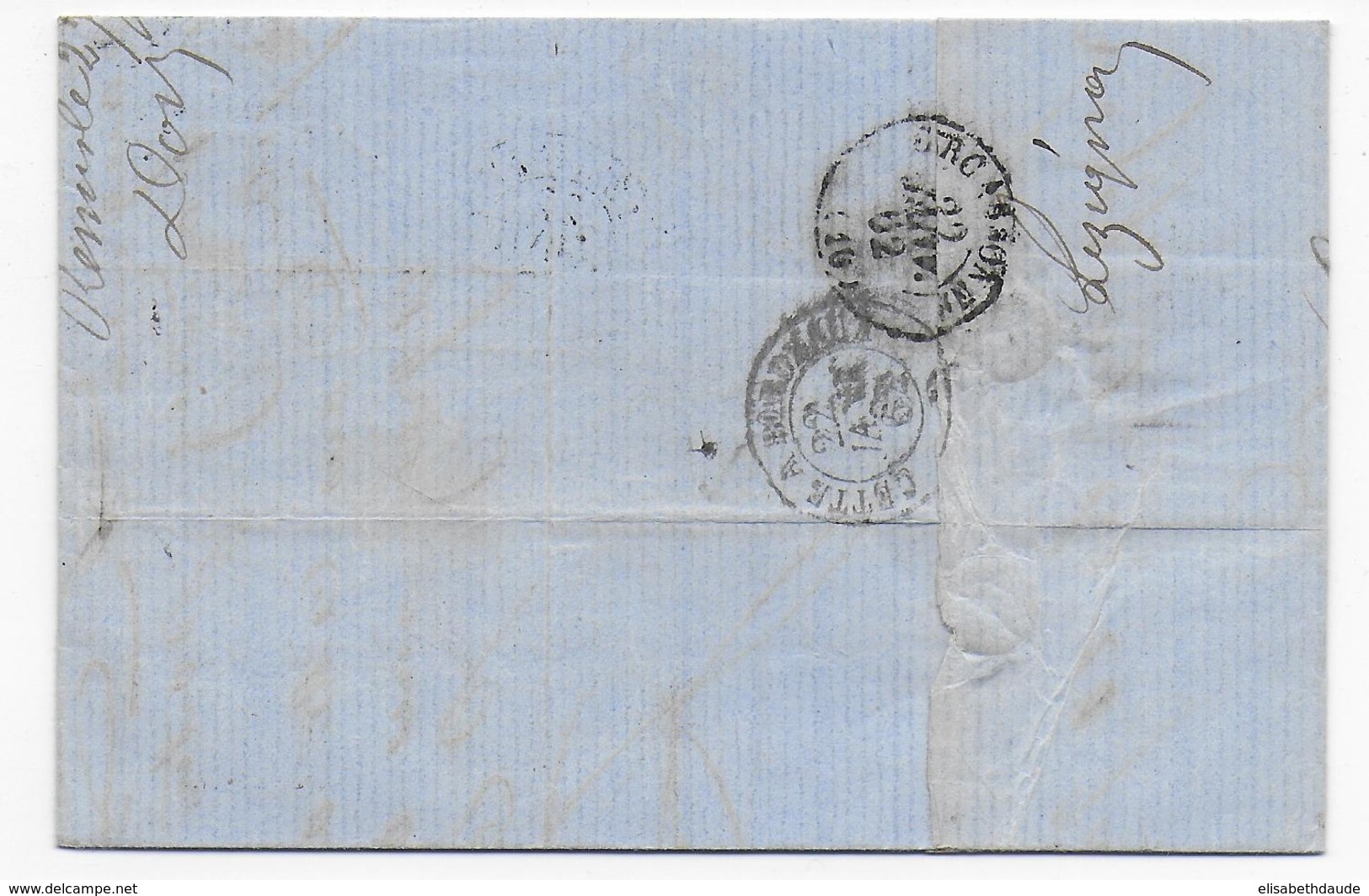 1862 - AUDE - LETTRE 2° ECH De LEZIGNAN => CARCASSONNE - TIMBRES TB ! - 1853-1860 Napoleon III