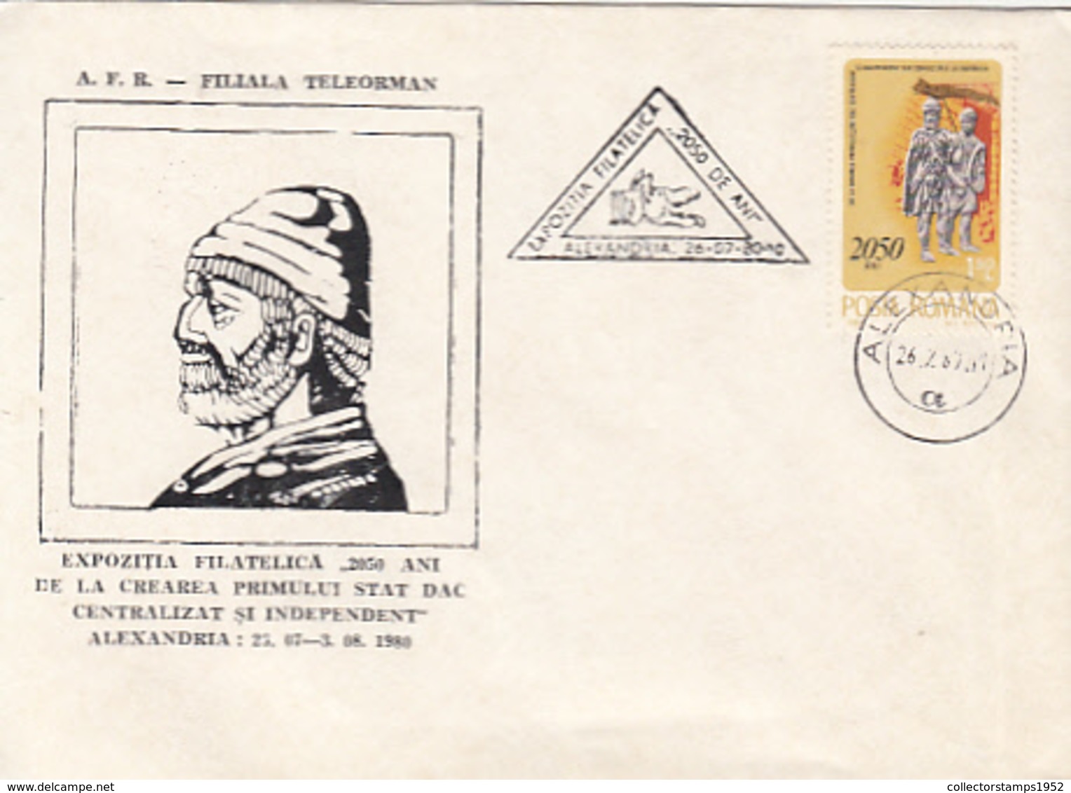 76907- DACIAN STATE ANNIVERSARY, BUREBISTA, KING OF DACIA, SPECIAL COVER, 1980, ROMANIA - Lettres & Documents