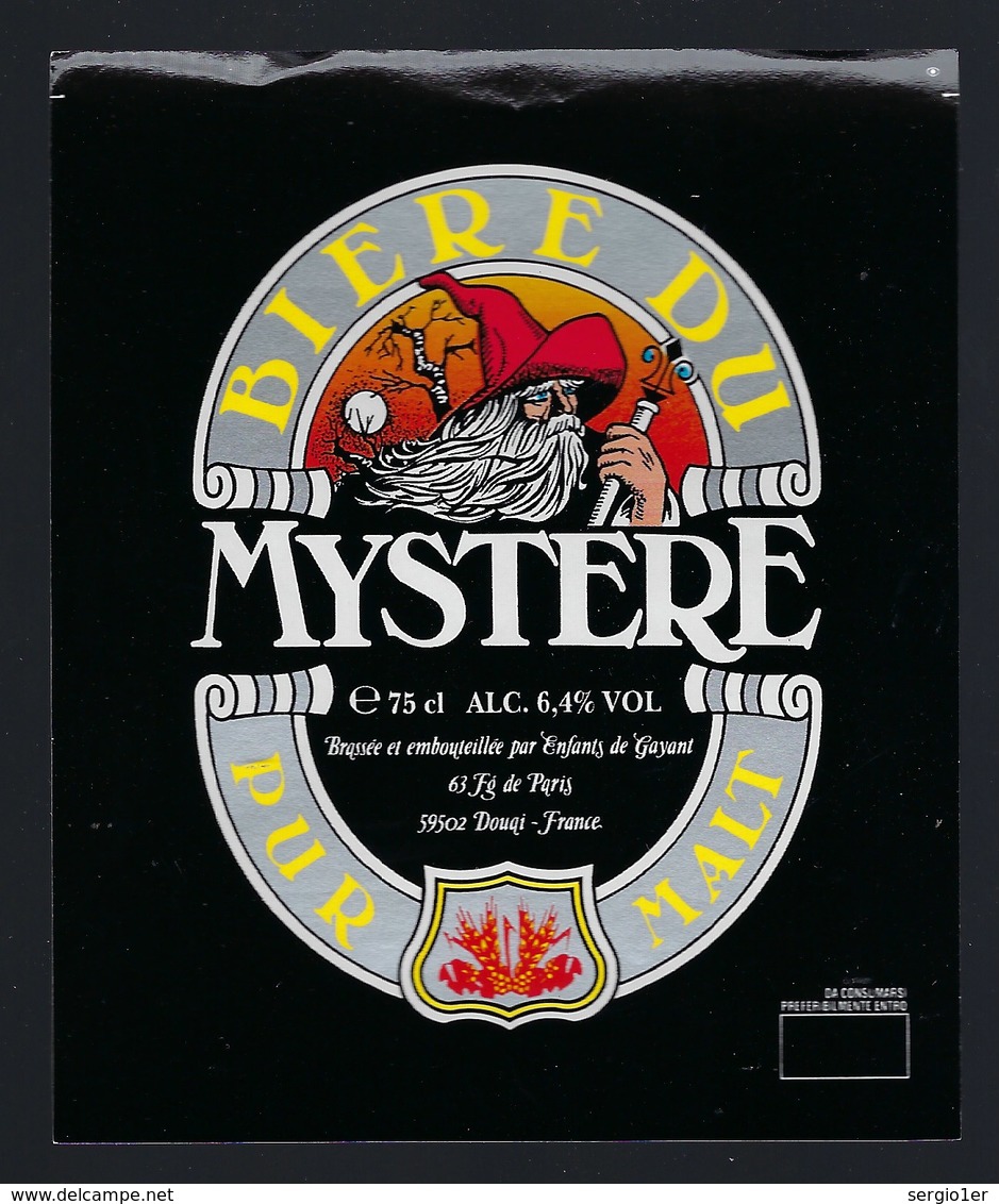 étiquette Bière France: Bière  Du Mystère  6,4% 75 Cl  Brasserie Les Enfants De Gayant Douai Nord 59 - Bière