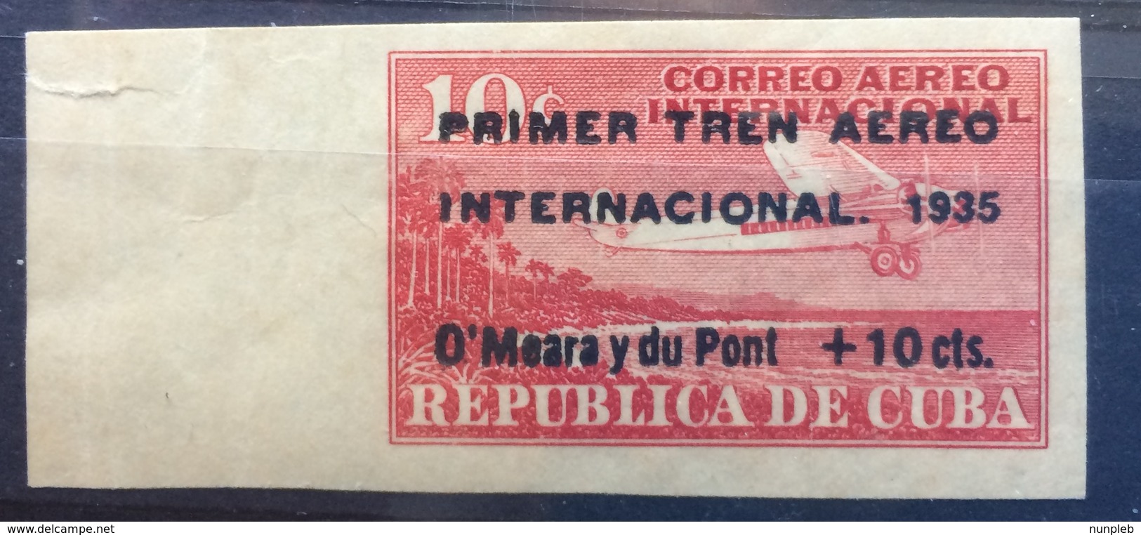 CUBA 1935 Primer Tren Aereo Internacional 1935 Imperf MNH - Ungebraucht