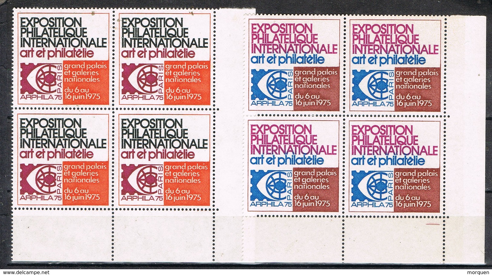 Viñeta, Label  PARIS 1975. Dos Bloque De 4, ARPHILA 75, Exposition Philatelique Internationale ** - Esposizioni Filateliche