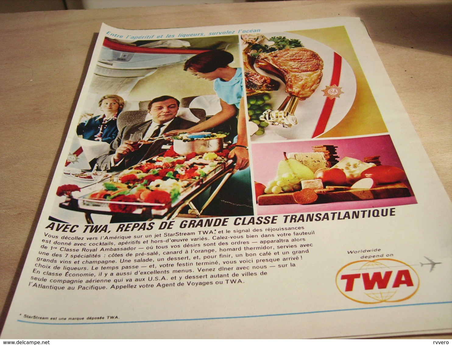 ANCIENNE PUBLICITE REPAS DE CLASSE TWA 1965 - Publicités