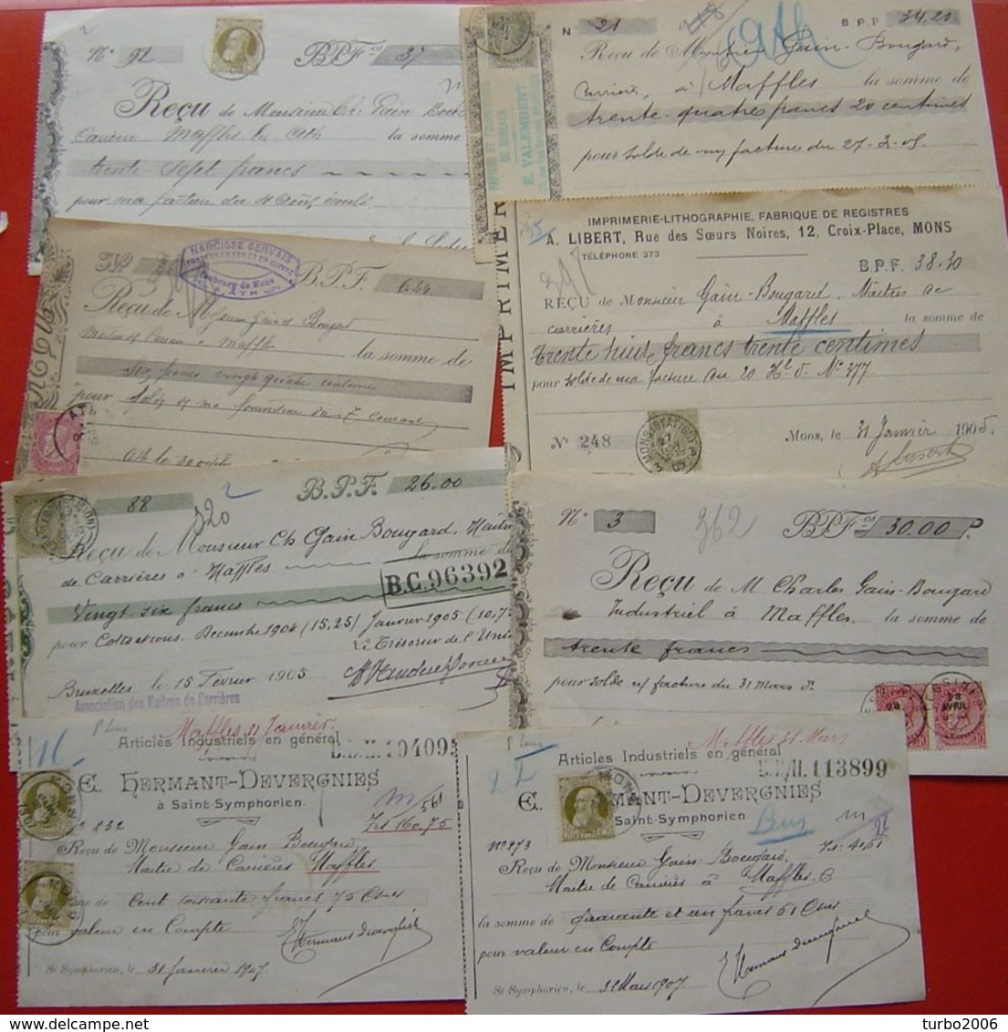 Ca. 1905 partij van 45 cheques met diverse frankeringen / stempels zoals getoond op de scans. Leuke partij !!