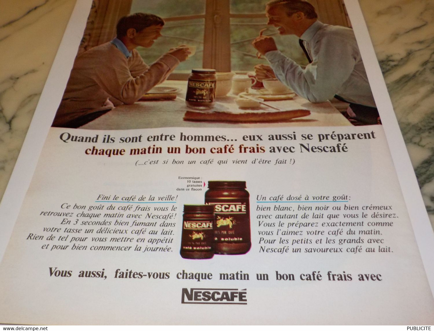 ANCIENNE PUBLICITE PLAISIR D UN BON CAFE ENTRE HOMME NESCAFE DECAFEINE  1965 - Autres & Non Classés